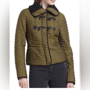 Cartonnier by Anthropologie Olive Quilted Jacket with Black Details size 6